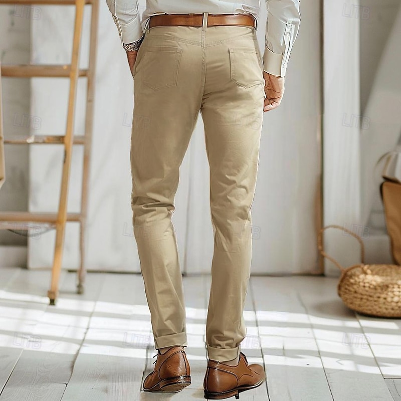 Men's Chinos Solid Color Full Length Outdoor Vacation Home Vacation Vintage Navy Blue Khaki Micro-elastic2