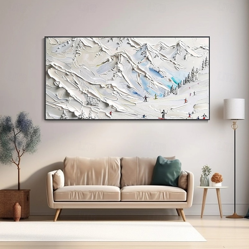 Skiing Snow Oil Painting Hand Painted Skiing Snow Oil Painting Wall Modern Abstract  Ski Sport Painting Canvas Painting Home Decoration Decor White Snow Skiing Painting for bedroom living room artwork2