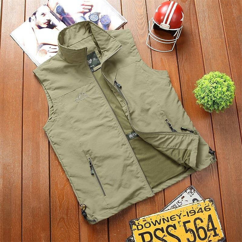 Men's Hiking Vest Hiking Fleece Vest Sleeveless Vest Outdoor Breathable Comfortable Pocket Nylon Black Army Green Navy Blue Hunting Fishing Climbing