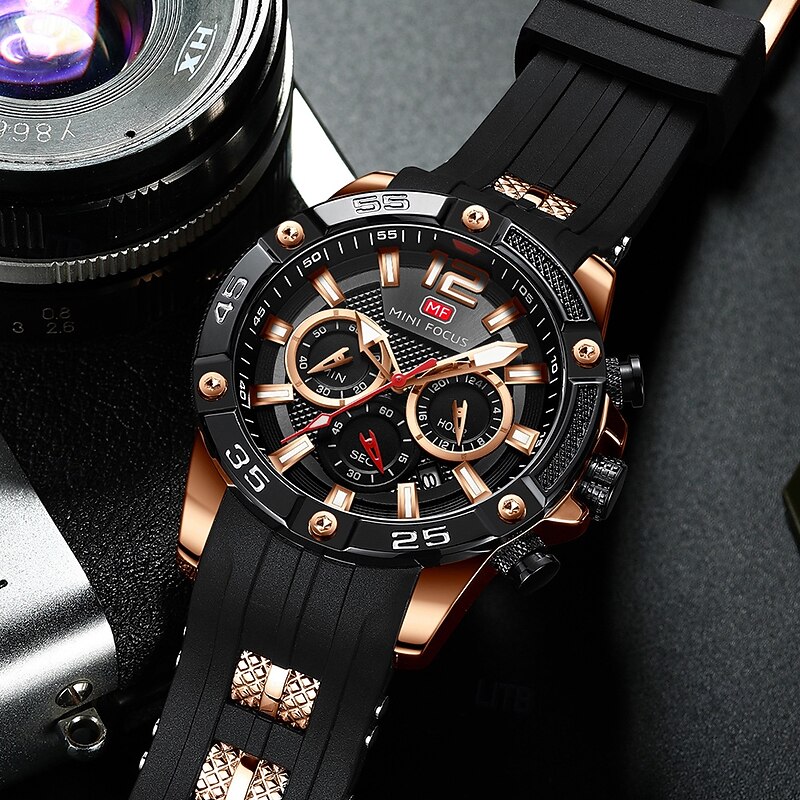 MINI FOCUS Men Quartz Watch Outdoor Sports Fashion Wristwatch Luminous Calendar Chronograph Waterproof Silicone Gel Watch4
