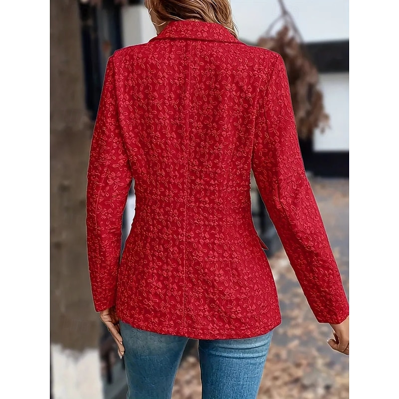 Women's Blazer Button Solid Color Comfortable Stylish Regular Fit Outerwear Long Sleeve Winter Black S2