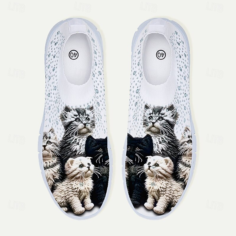Women's Cute Cat Print Sneakers – Cozy Slip-On Shoes with Adorable Kitten Design for Everyday Casual Wear4