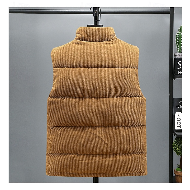 Men's Puffer Vest Corduroy Vest Quilted Vest Daily Wear Vacation Going out Fashion Basic Spring &  Fall Zipper Corduroy Comfortable Plain Zipper Stand Collar Regular Fit Black White Brown Dark Gray2