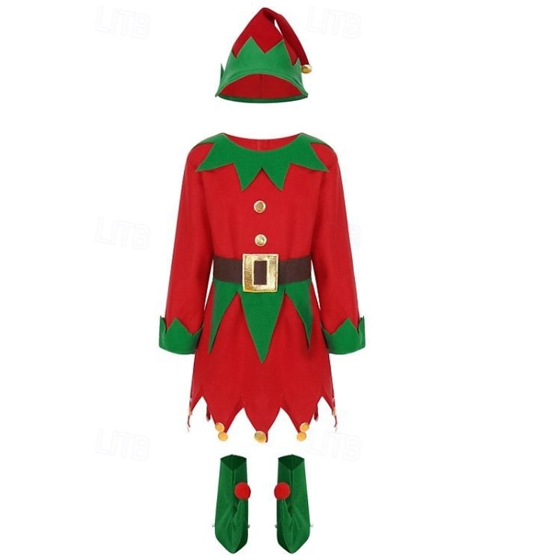 Elf Outfits Christmas Dress Elf Costume Cosplay Costumes Girls' Christmas Special Kid's Christmas Carnival Masquerade Christmas Party 1 Pair of Earrings Dress Stockings Shoes Hat4