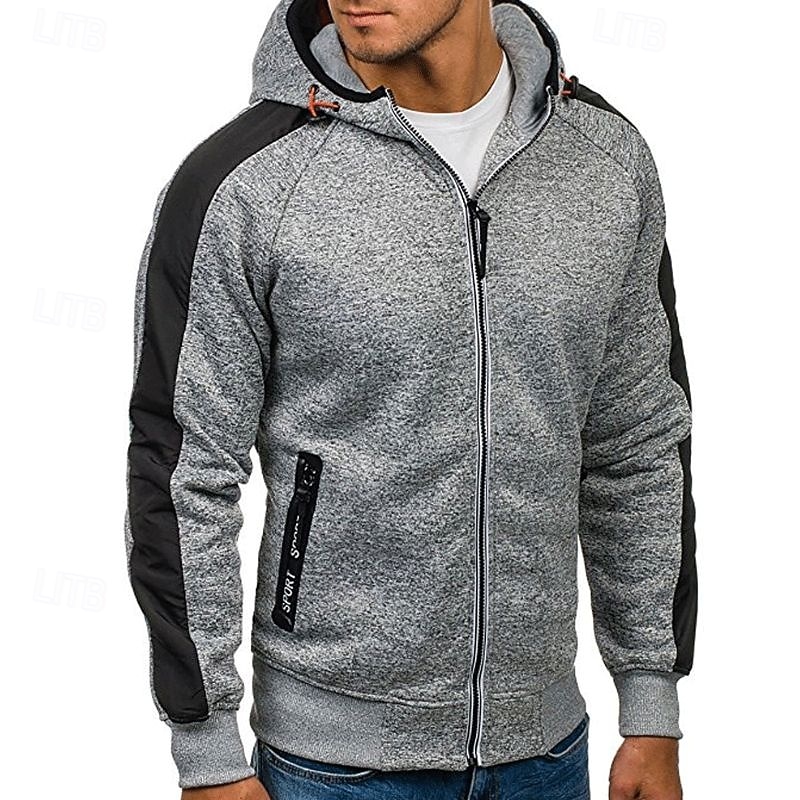 Men's Full Zip Hoodie Zip Up Hoodie Zip Hoodie Sweatshirt Black Light Grey Dark Gray Hooded Color Block Zip Up Zipper Pocket Sports & Outdoor Daily Weekend Polyester Vintage Cool Casual Fall & Winter3
