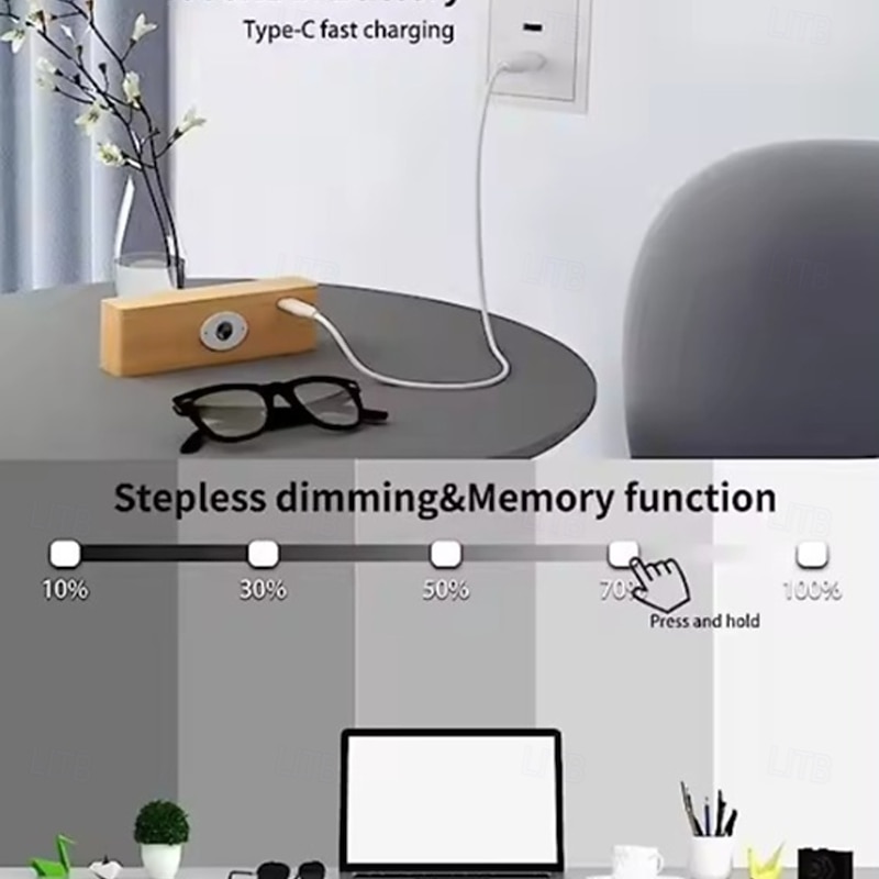 Nordic Wood Wall Lamp, 360° Rotating Dimmable Wall Sconce with Touchable Magnetic Cordless Mount for Bedroom & Reading2