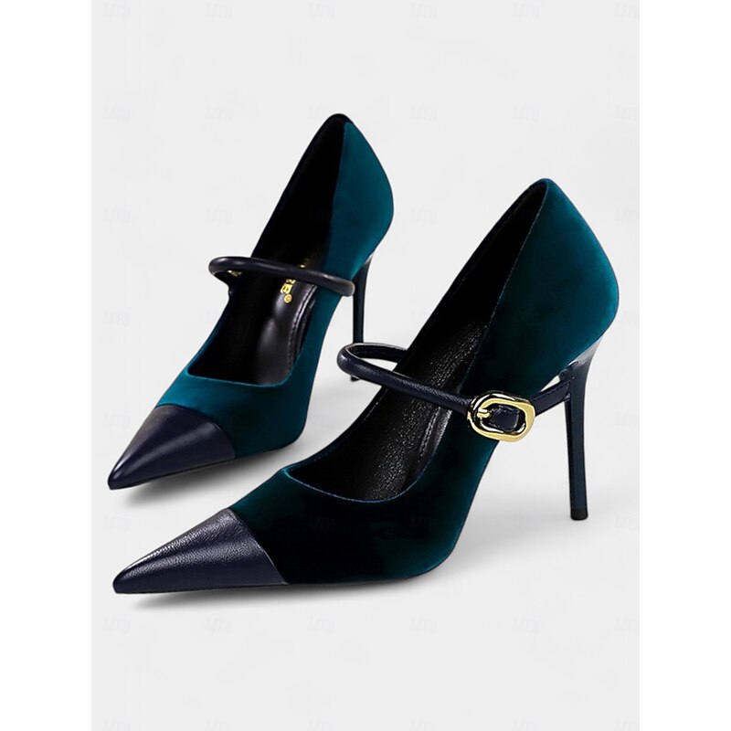 Women's Burgundy Velvet Pointed Toe Stiletto Heels – Elegant High Heels with Gold Buckle for Formal and Evening Wear2