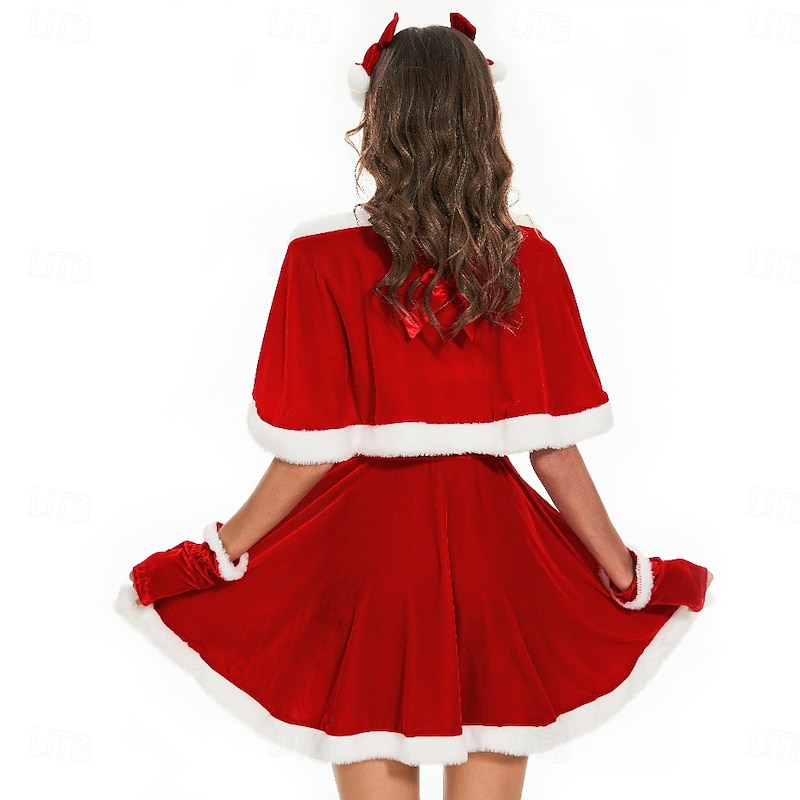 Santa Suit Santa Claus Mrs.Claus Christmas Dress Santa Clothes Sexy Costumes Santa Hat Women's Sexy Cosplay Costume Adults Christmas Masquerade Christmas Party Dress Headpiece Gloves Cape4