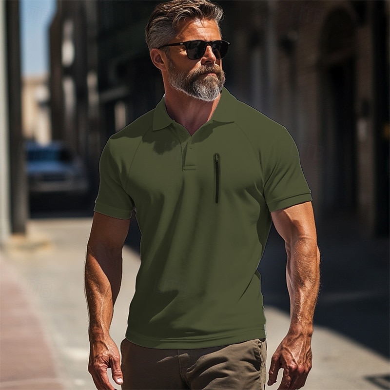 Men's Polo Shirt Golf Polo Work Street Classic Short Sleeve Fashion Muscle Solid Color Zipper Quick Dry Summer Spring Fall Black Army Green Navy Blue Gray Polo Shirt2