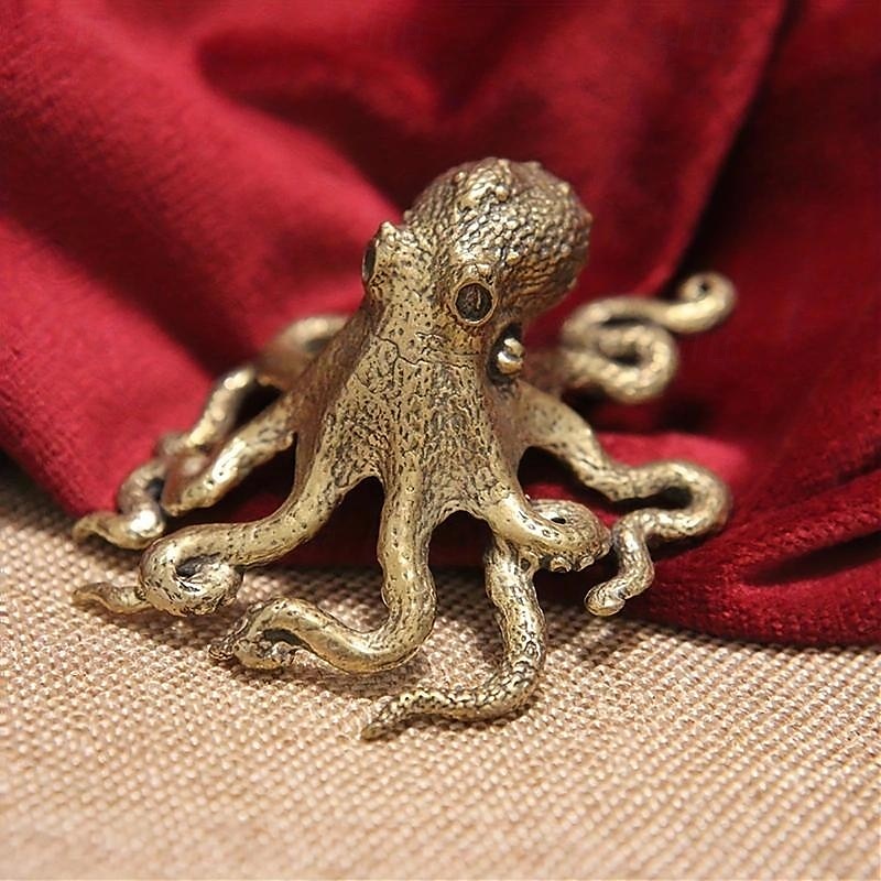 Brass Octopus Tea Pet - Solid, Creative Design for Prosperity & Wealth Attraction, Pure Copper Tea Ceremony Accessory
