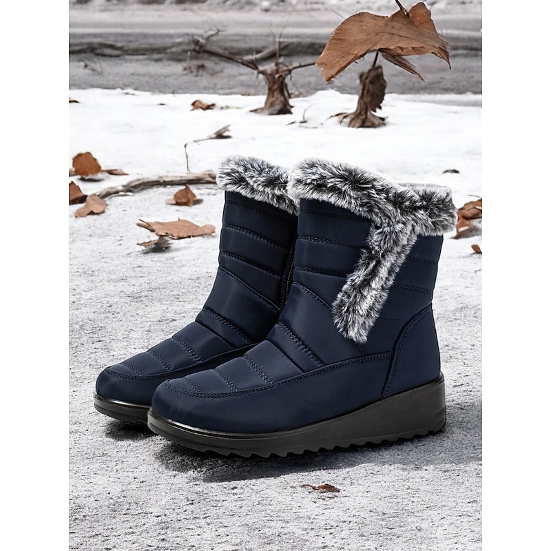 Women's Navy Winter Snow Boots with Faux Fur Lining – Waterproof, Anti-Slip Warm Ankle Boots2