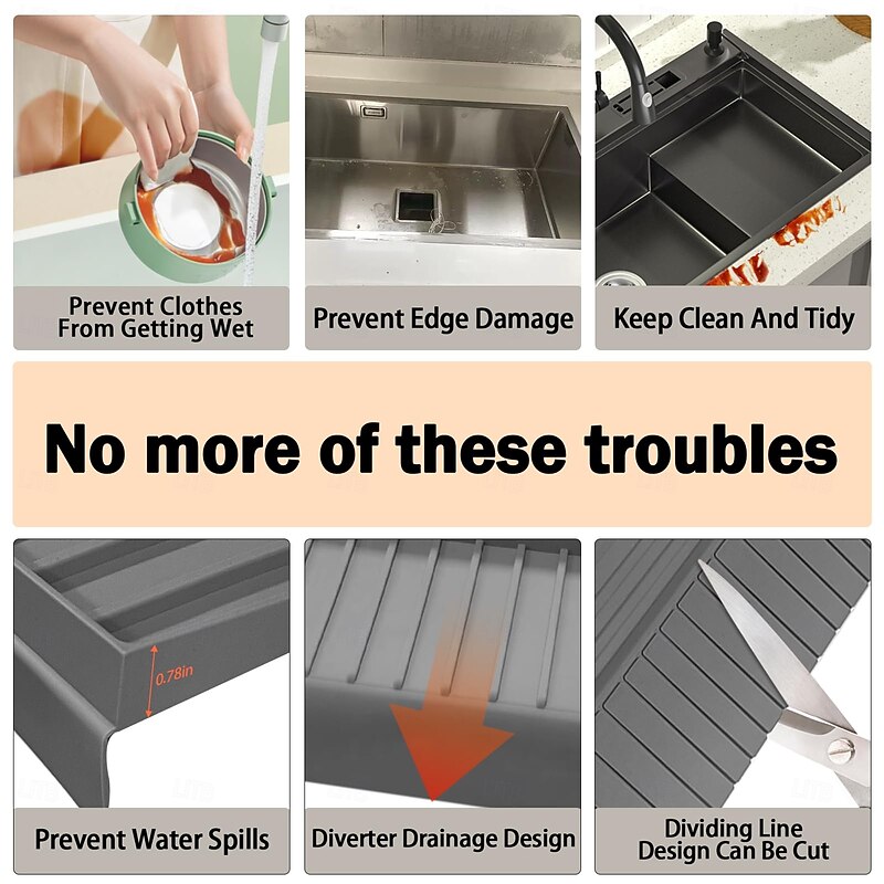 Silicone Sink Edge Protectors, Kitchen Sink Splash Guards, 4" x 20" Multifunction Sink Accessories, Splash Guard For Bathtub Sink, Countertop Protectors For Granite/Quartz Kitchen Sink2