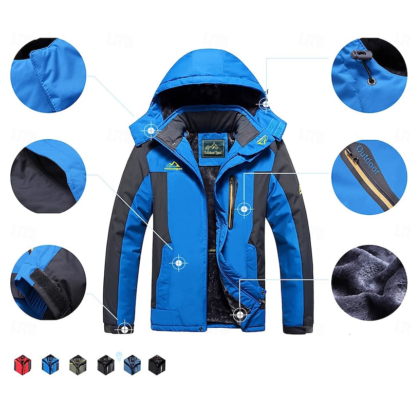 Men's Hoodie Jacket Ski Jacket Hiking Fleece Jacket Winter Outdoor Thermal Warm Fleece Lining Waterproof Windproof Outerwear Windbreaker Softshell Jacket Coat Skiing Ski Snowboard Fishing Black3