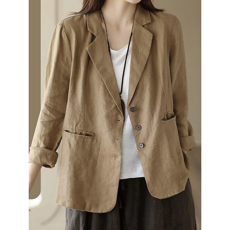 Women's Blazer Work Button Solid Color Breathable OL Style Regular Fit Outerwear Long Sleeve Fall Orange M