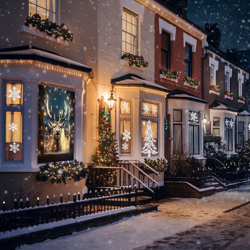 Christmas Window Cover Decorations, Fabric Reindeer Gift Festive Curtain Movie Poster Window Door Covering Decor for Farmhouse House, Happy Christmas Window Clings Decals Indoor Outdoor3