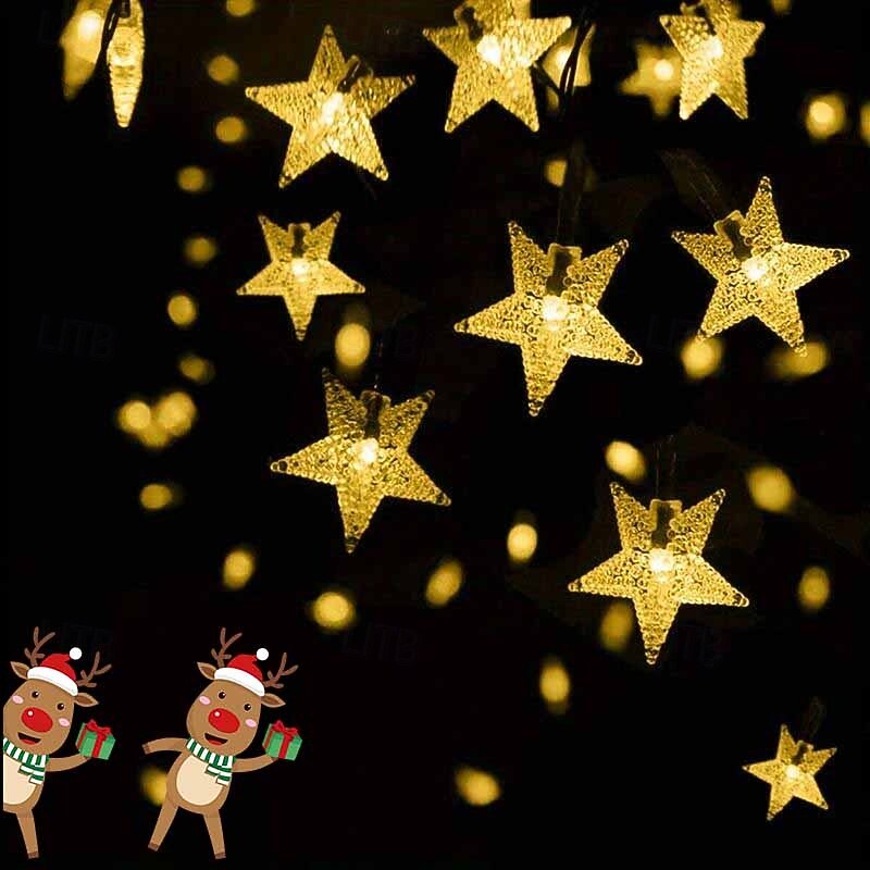 12M-100Leds/22M-200Leds Outdoor Solar Pentagram Christmas Decorative Light String Courtyard Balcony Fence Garden Festival Party Atmosphere Decorative Light String3