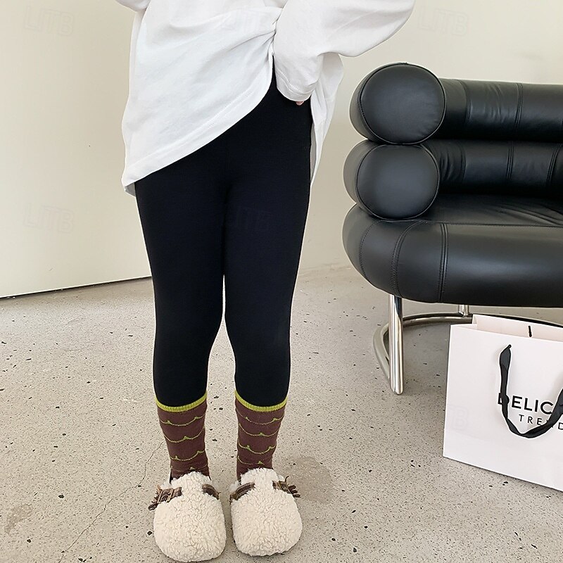 Kids Girls' Leggings Solid Color Daily School 4-12 Years Spring Black Pink Navy Blue3