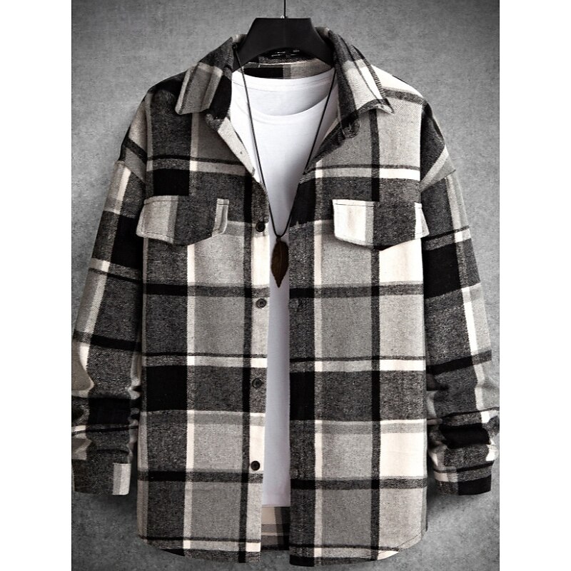 Men's Shirt Flannel Shirt Overshirt Plaid Outdoor Street Black Red Brown Long Sleeve Winter Spring &  Fall Clothing Apparel3
