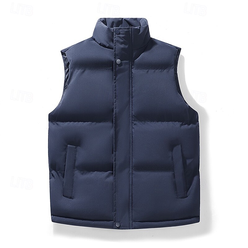 Men's Puffer Vest Daily Casual Spring &  Fall Pocket Polyester Comfortable Solid Color Zipper Stand Collar Black Blue Khaki Vest2