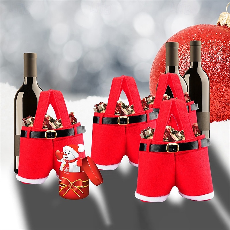 3/6pcs Red Christmas Pants Gift Bags Holiday Supplies Large Capacity Convenient Practical Wedding Party Candy Bag Creative Home Goods3