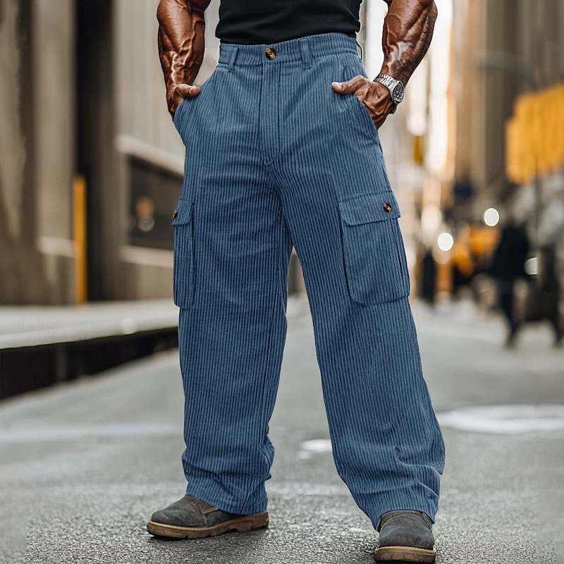 Men's Cargo Pants Corduroy Pants Trousers Baggy Pants Casual Pants Pocket Elastic Waist Multi Pocket Plain Comfort Soft Full Length Outdoor Daily Going out Fashion Streetwear Black Army Green4