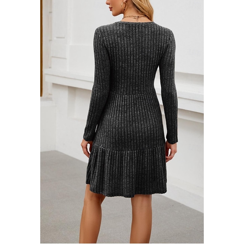 Women's Work Dress Black Dress Elegant Daily Mini Dress Design Crew Neck Long Sleeve Plain Loose Fit Black Spring Fall S M L XL 2XL4