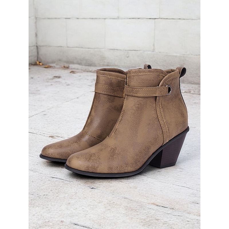 Women's Vintage Western Ankle Boots with Chunky Block Heels – Faux Leather Side-Zip Booties for Casual and Outdoor Wear3