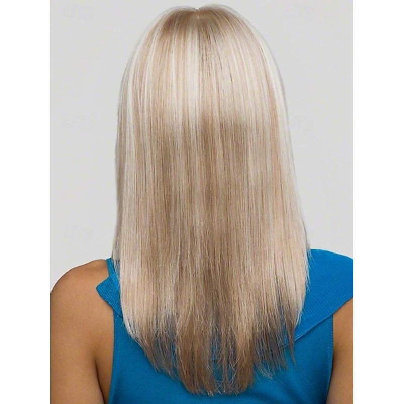 Synthetic Wig Straight Asymmetrical Wig Medium Length Blonde Synthetic Hair Women's Fashionable Design Soft Natural Blonde3