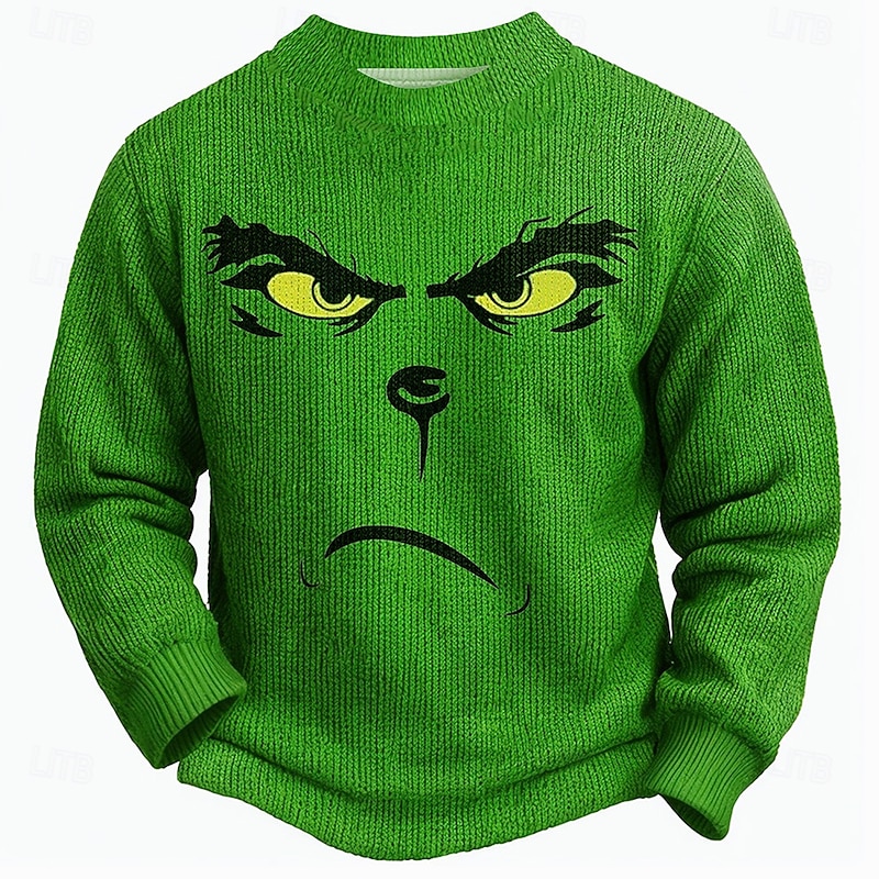 Ugly Christmas Sweater Men's Funny Pullover Sweaters Jumper Knitting Thermal Party Evening New Years Eve Long Sleeve Crewneck Fall Winter Spring Grass Green Jade S M L