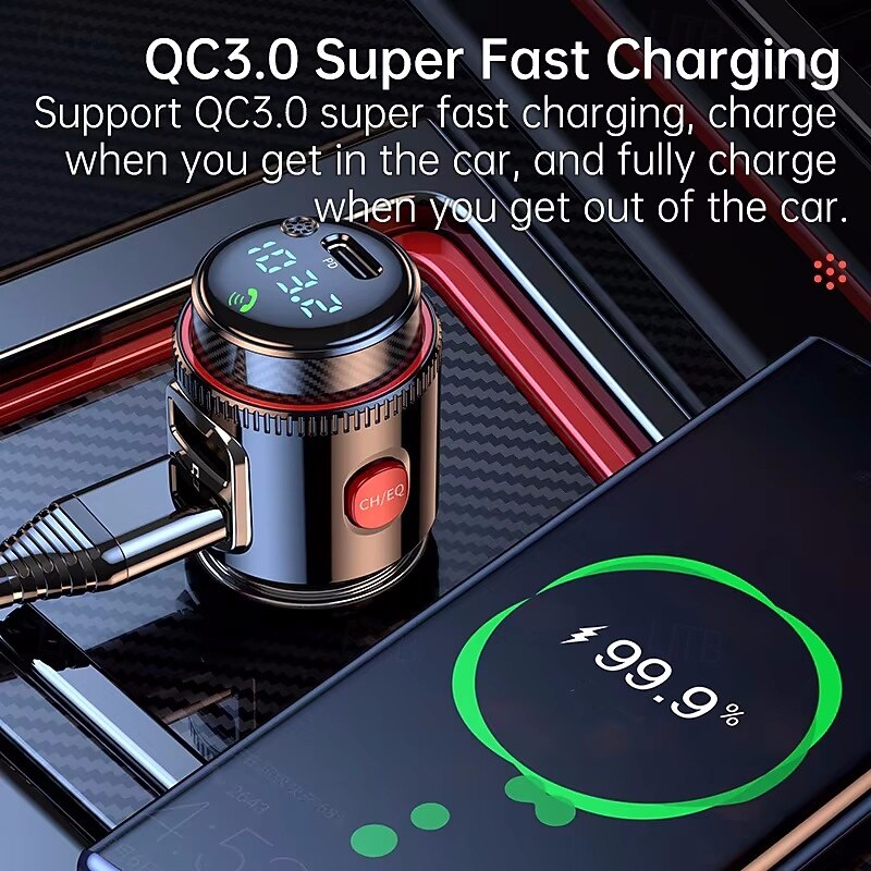 PD30WQC 3.0 Bluetooth 5.4 Car MP3 Player FM Transmitter Wireless Handsfree U Disk Play USB Car Fast Charge Adapter