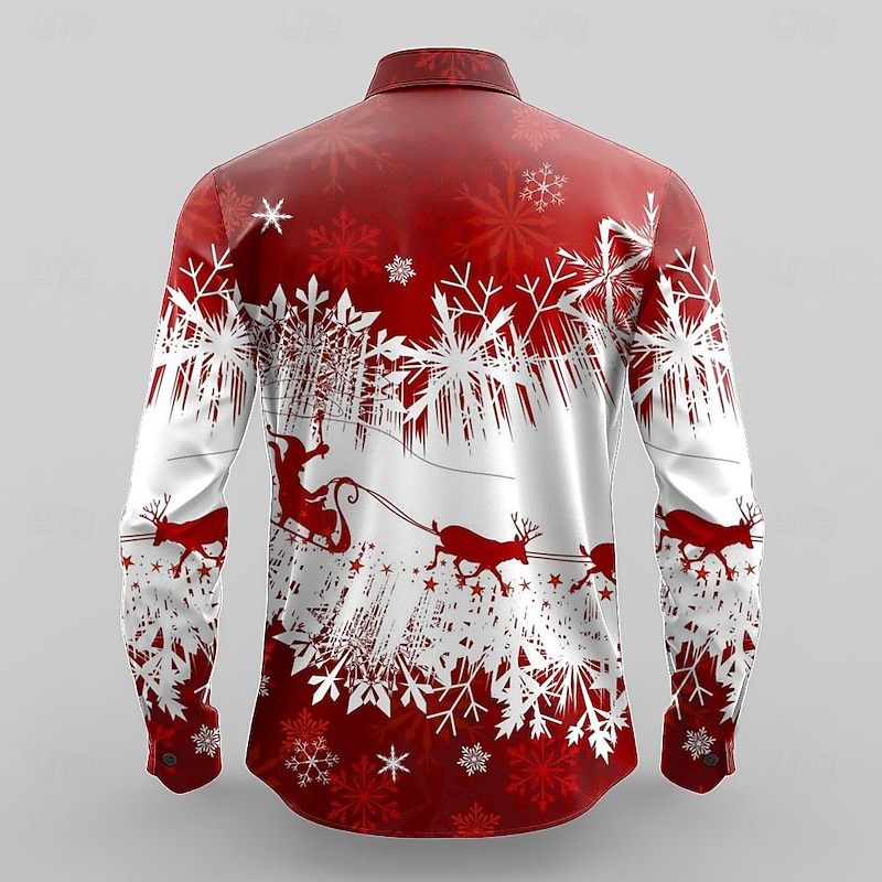 Christmas Men's Christmas Tree Ugly Designer Shirt Long Sleeve Fashion Casual Christmas Party Winter Spring &  Fall Turndown Shirt Collar Red2