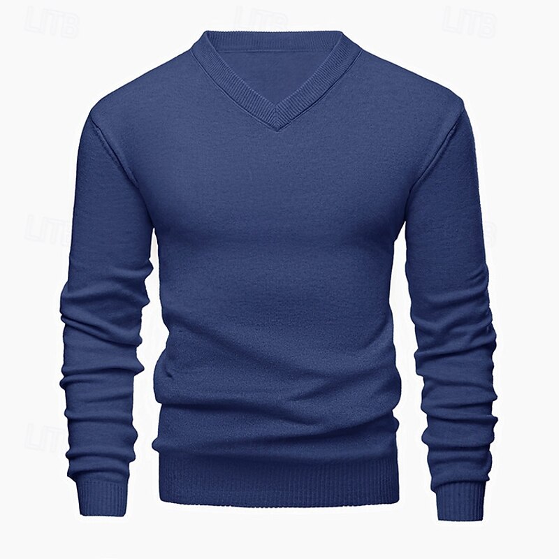 Men's Pullover Sweater Jumper Cropped  Sweater Knit Sweater Ribbed Knit Regular Knitted Plain V Neck Fashion Casual Daily Wear Date Clothing Apparel Fall & Winter Black Blue S M L