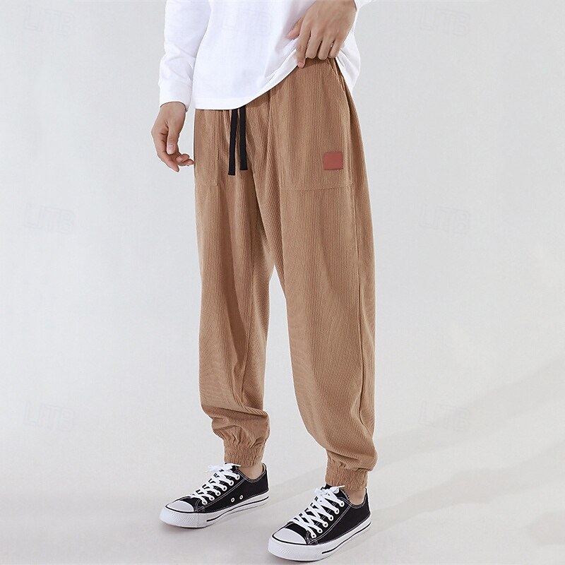 Men's Athletic Pants Sweatpants Joggers Corduroy Pants Trousers Pocket Drawstring Elastic Waist Plain Comfort Sports Outdoor Daily Fashion Casual Dark Khaki Black Micro-elastic2