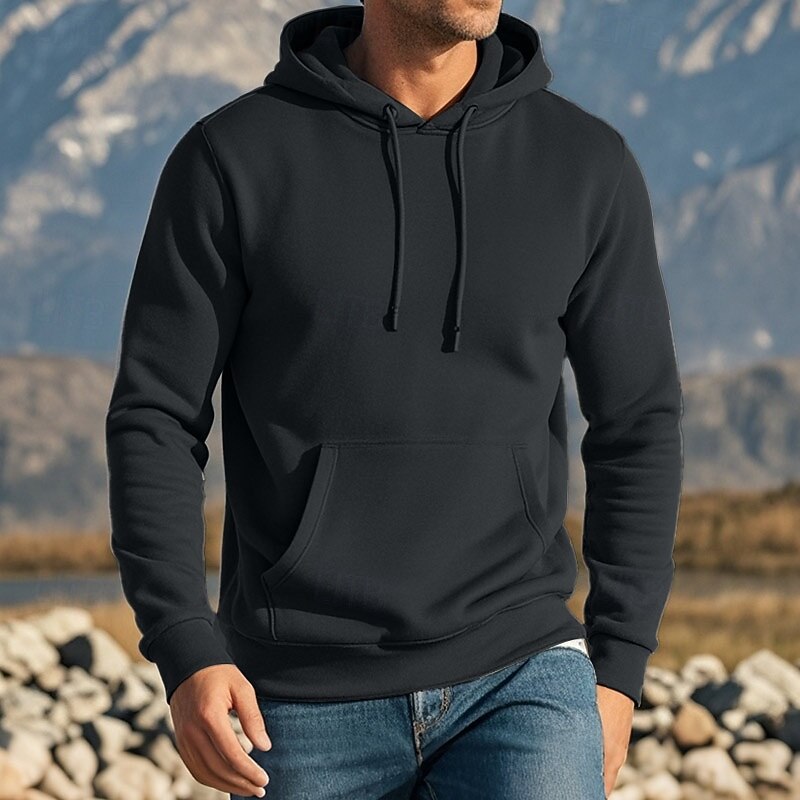 Men's Hoodie Apricot Black Navy Blue Dark Green Dark Gray Hooded Plain Pocket Drawstring Front Pocket Sports & Outdoor Daily Holiday Streetwear Basic Casual Spring &  Fall Clothing Apparel Hoodies