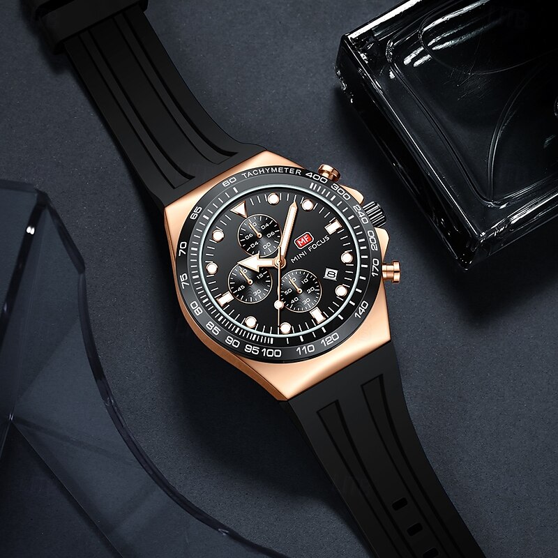 MINI FOCUS Men Quartz Watch Fashion Casual Wristwatch Luminous Calendar Waterproof Decoration Silicone Gel Watch3
