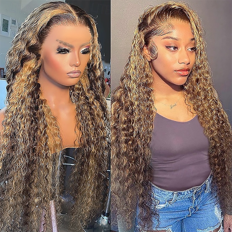 13x4 Highlight Ombre Lace Front Wig Human Hair P4/27 Deep Wave Human Hair Wig 150% Density