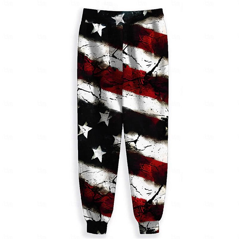 Men's American US Flag Patriotic Sweatpants Joggers Pants Trousers Mid Waist Drawstring Elastic Waist Vintage Casual Street Dailywear Pocket Spring Fall Winter 3D Print White2