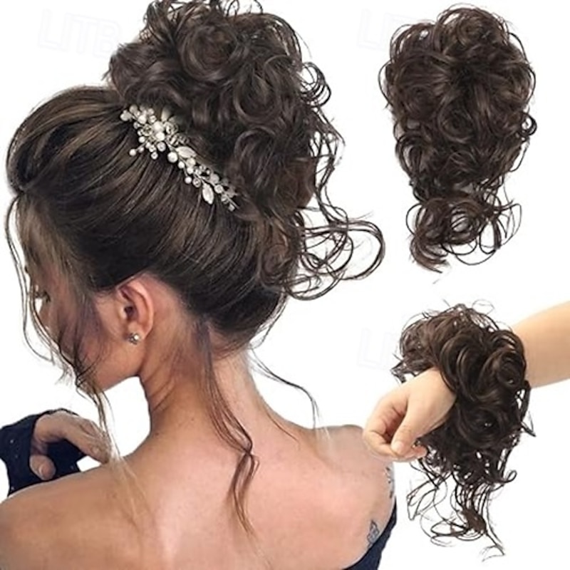 Messy Bun Hair Piece, Super Long Tousled Updo Hair Bun Extensions Wavy Hair Wrap Ponytail Hairpieces Hair Scrunchies with Elastic Hair Pieces for Women Girls3