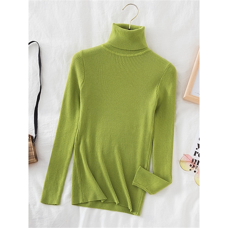 Women's Sweater Pullover Sweater Jumper Casual Soft Pure Color Ribbed Turtleneck Knitted Long Sleeve Regular Tops Knit Outdoor Daily Weekend White Wine Fall Winter3