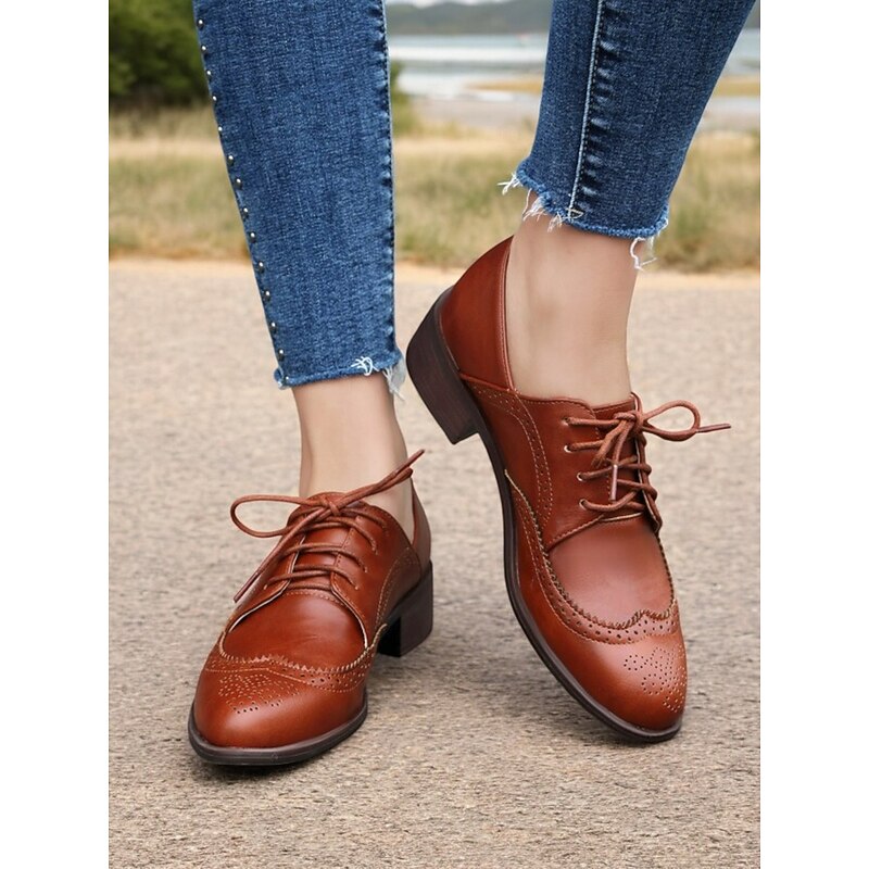 Women's Vintage Oxford Shoes in Mint Green, Brown, and White - Lace-Up Brogue Wingtip Dress Shoes for Casual and Semi-Formal Wear4