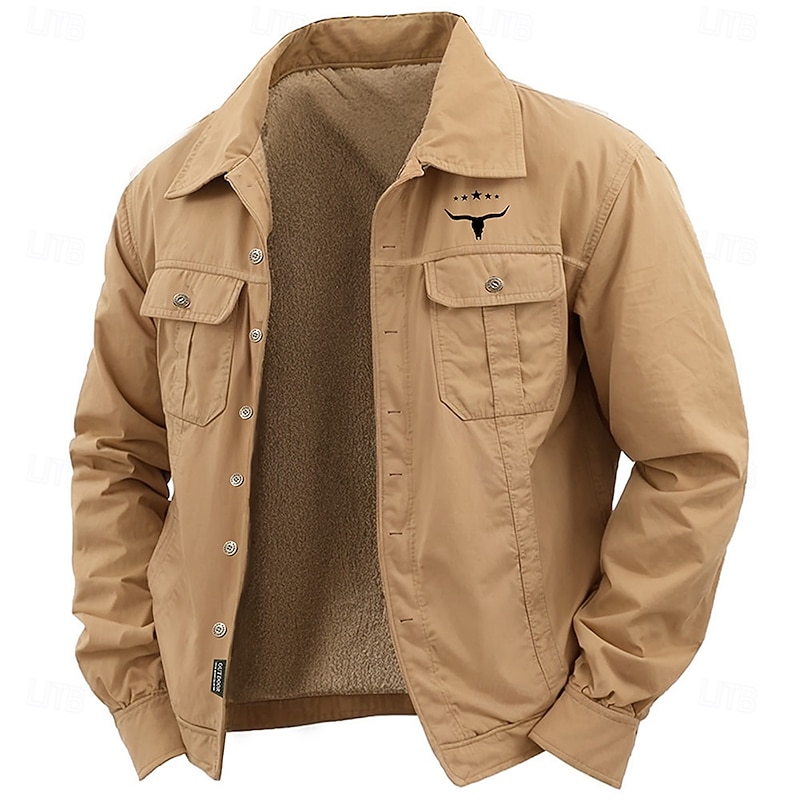 Men's Cow Print Shirt Work Shirt Western Shirt Long Sleeve Casual Sports & Outdoor Going out Fall Winter Turndown Button-Down Black Army Green Khaki2