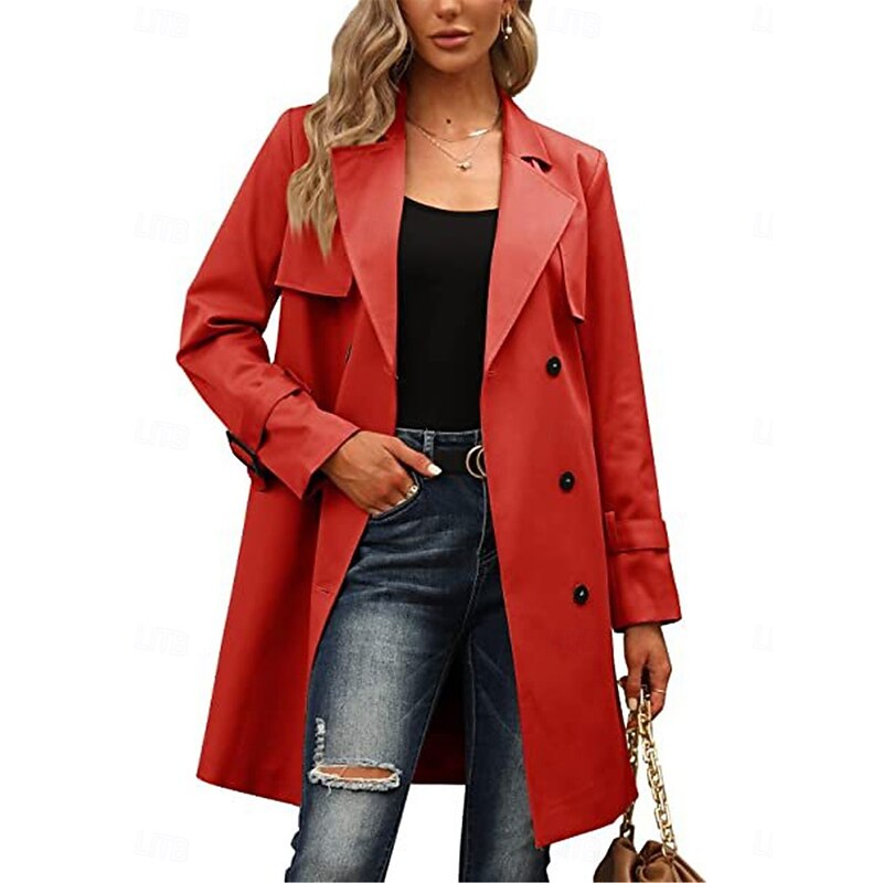 Women's Coat Outdoor Street Daily Wear Fall Winter Regular Coat Regular Fit Thermal Warm Breathable Stylish Casual Jacket Long Sleeve Plain with Pockets Black Army Green Red 5