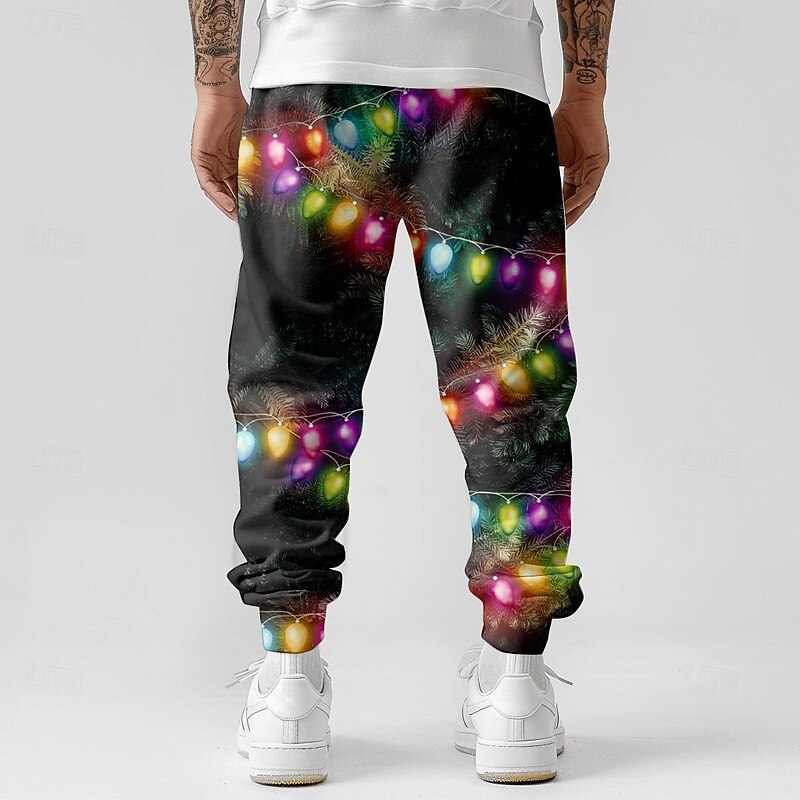 Men's Sweatpants Joggers 3D Print Lanterns Full Length Christmas Party Daily Holiday Casual Black Micro-elastic2