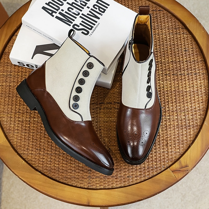 Men's Two-Tone Faux Leather Button Boots – Vintage Victorian Style Ankle Boots for Formal and Casual Occasions3
