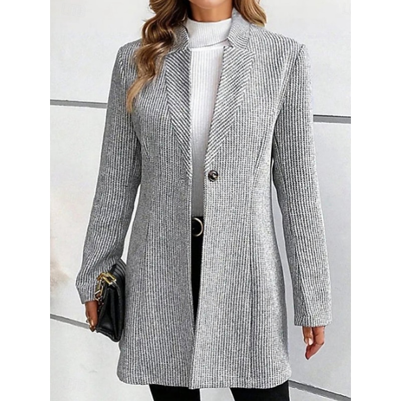 Women's Winter Coat Office Fall Winter Regular Coat Regular Fit Thermal Warm Breathable Comtemporary Stylish Casual Jacket Long Sleeve Plain Slim Fit Gray