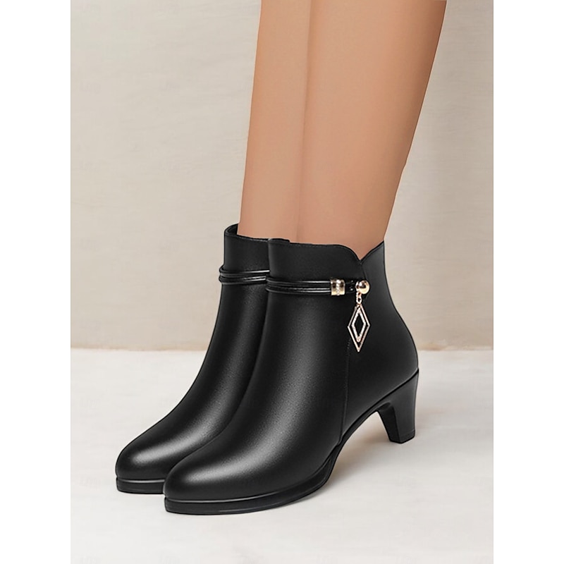 Women's Fur-Lined Ankle Boots – Warm Winter Heels with Side Zipper and Chic Gold Accent for Casual and Formal Wear4