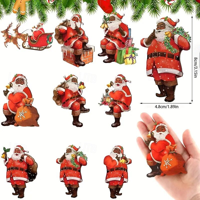 27pcs Christmas Wooden Ornaments, Xmas Tree Pendant Decoration - Vintage African American Santa Holiday Tree Decor3