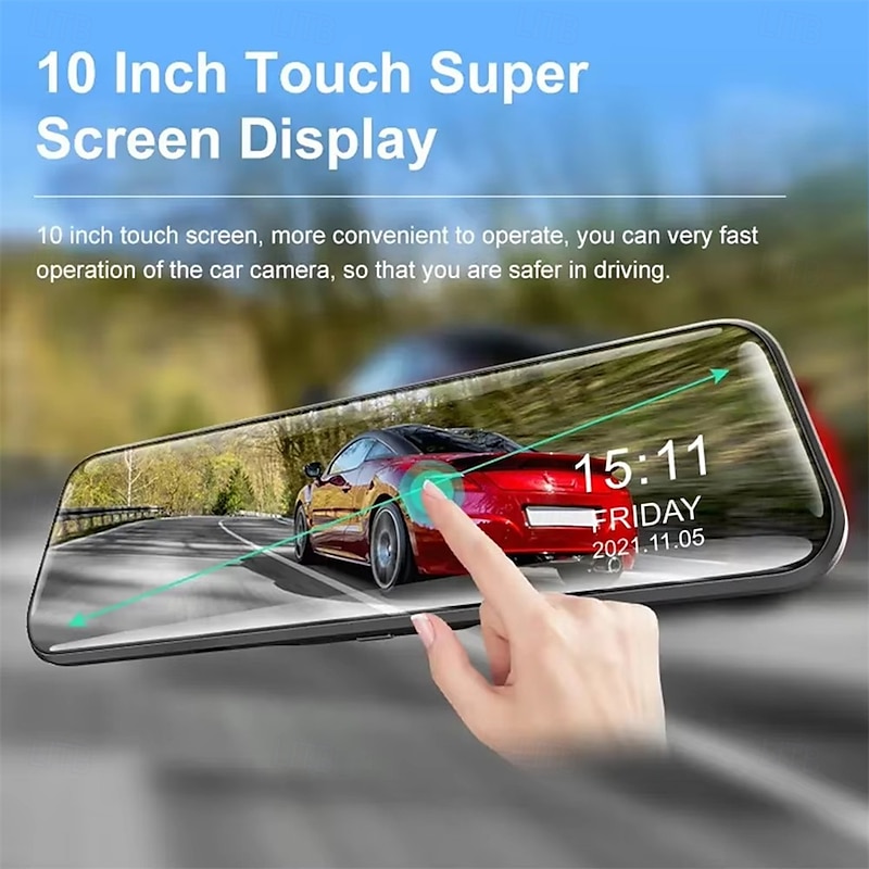 Touch Screen Mirror 1080P Dash Camera Car DVR Mirror Front and Rear Dual Lens Camera Dashcam HD 1080P Rear View Mirror 1080P Dash Cam Video Camera3