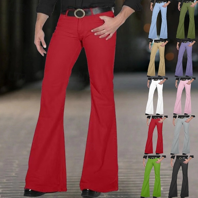 Men's Dress Pants Flared Pants Bell Bottom Trousers Suit Pants Pocket Plain Comfort Soft Full Length Wedding Party Business Fashion Streetwear Black White