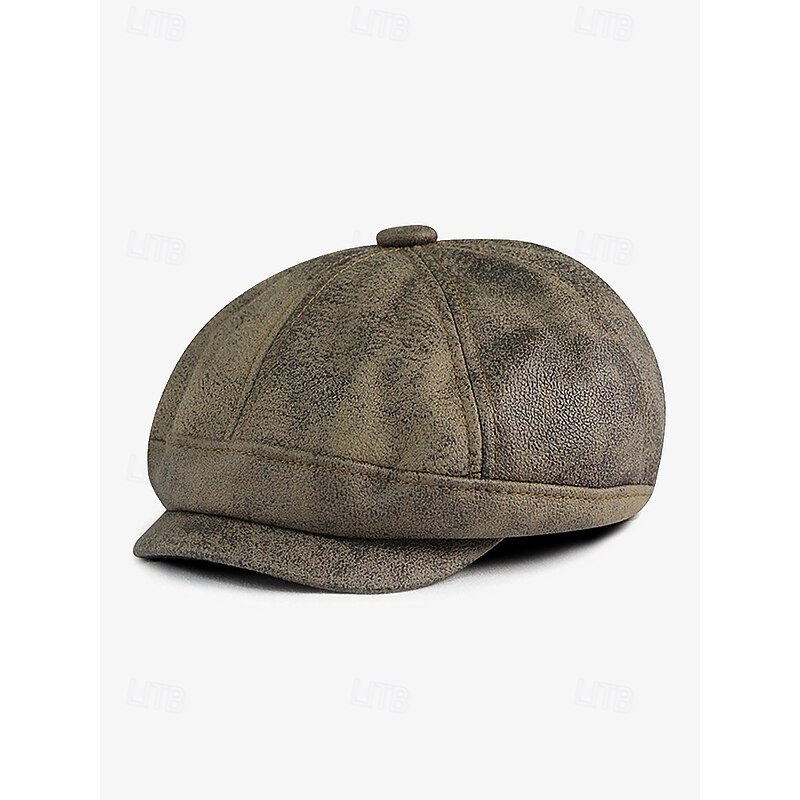 Men's Vintage Newsboy Cap – Stylish Faux Leather Look Flat Cap for Casual or Formal Wear, Available in Multiple Colors4